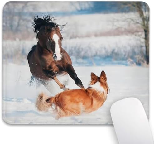 Happy Horse and Dog Mouse Pad, Welsh Pony & Border Collie Playing Desk Mat