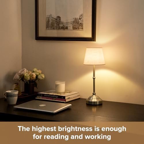 2 Pack Cordless Table Lamp, Rechargeable Desk Lamp with Fabric Shade, Battery Operated 3 Color Stepless Dimming, Small Touch Bedside Lamp Home Decor for Dining, Counter(Brushed Sliver)