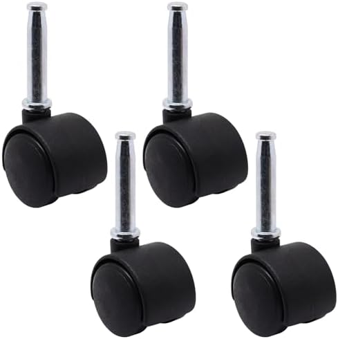 1 Inch Stem Swivel Casters Set of 4, M8 Grip Neck Stem Swivel Caster Wheels, 360° Rotation Heavy Duty Replacement Castors for Furniture Table Drawer Cabinet Plant Shelf Chair Wheels (Black)