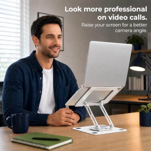 Uncaged Ergonomics Swivel Laptop Stand for Desk, 360 Riser, Pearl White