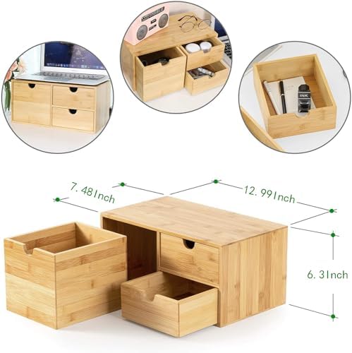 Bamboo Desk Drawer Organizer, Desktop Organizer with Drawers(3 Drawers)