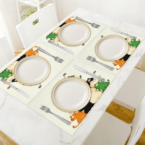 Colorful Cats Stack Washable Placemats Set of 4, Durable Heat Resistant Table Mats 17.7 X 11.8 Inch for Dining Table Kitchen Decor Indoor Use