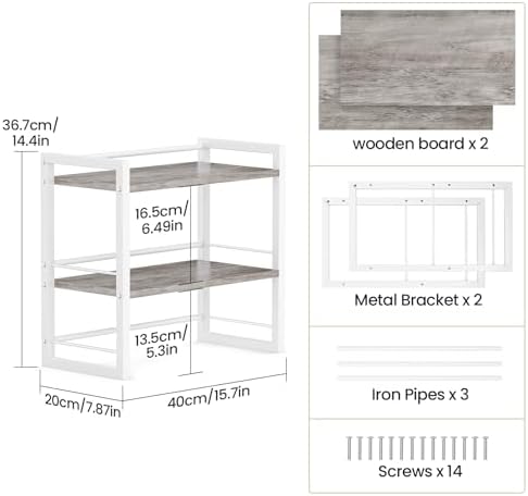 Office Desk Shelf Organizer, Wood Desktop Bookshelf Supplies Storage Rack, Shelf for Top of Desk and Dresser (Grey-2 Tier)