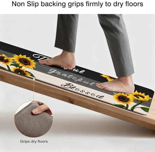 Sunflower Anti Fatigue Kitchen Rugs, 17.3"x47"+17.3"x29"
