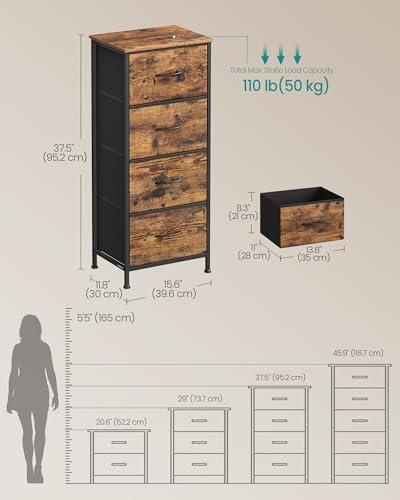 SONGMICS Dresser for Bedroom, Tall Dresser with 4 Fabric Drawers