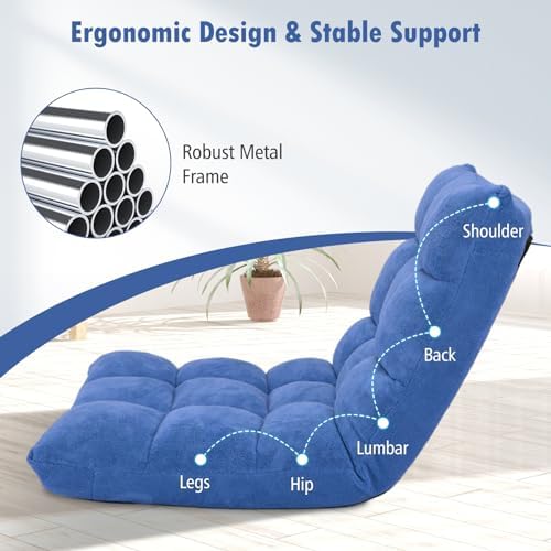 GIANTEX Floor Chairs for Adults, Floor Gaming Chair w/Back Support (Blue)