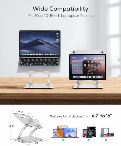Nulaxy Ergonomic Adjustable Laptop Stand for Desk, Dual Foldable Computer Riser with Advanced Heat-Vent, Heavy-Duty Portable Notebook Holder for Posture Correction, Compatible with Mac 10-16" Laptops