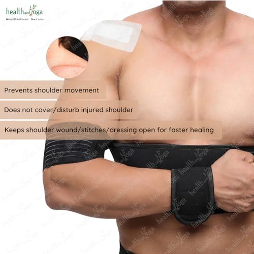 HealthAndYoga™ GuardNHeal Arm Sling Shoulder Immobilizer for Women and Men – Rotator Cuff Support Brace and Shoulder Sling - Left or Right - Adjustable for Customized Fit - Skin Friendly (Black, Regular 26"-34")