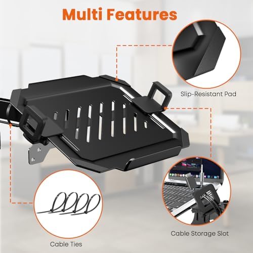PUTORSEN Laptop Pole Mount Tray – Universal Full Motion Arm Holder with Removable 75mm & 100mm VESA Plate, Fits 12–18 Inch, Black