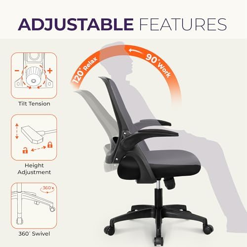NEO CHAIR Office Desk Chair, Ergonomic Mesh with Flip-Up Arms, Dark Black