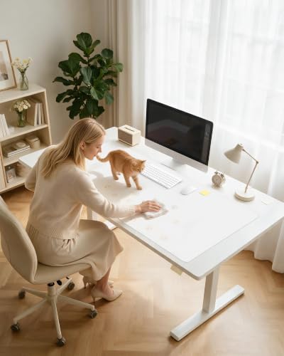 YSAGi Leather Desk Protector, Office Mat, Large Mouse Mat, Non-Slip PU Leather Blotter, Laptop Desk Mat, Waterproof Writing Pad for Office and Home(White, 63" x 24")