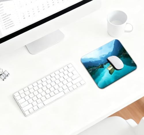 9.5x7.9 Inch Office/Gaming Mouse Pad, Nature Landscape Old Boat on Calm Mountain Lake Cute Anti-Slip Mat for Desk