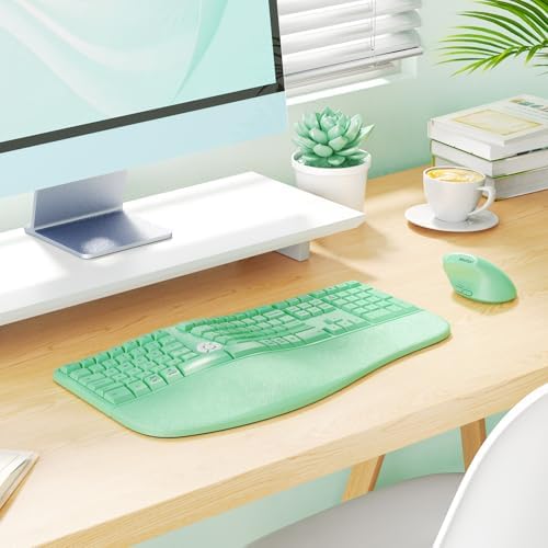 MEETION Ergonomic Keyboard Mouse Combo, Split Design Vertical Mouse Green
