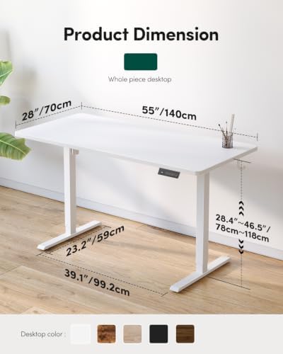 CubiCubi 55 x 28 Large One-Piece Electric Adjustable Standing Desk, White
