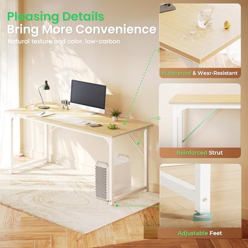 Huuger Computer Desk, 54 Inch Office Desk, Gaming Desk with Storage, Writing Desk Work Desk for Home Office, Study, Modern Simple Desk, Large Legroom, Metal Frame, Maple
