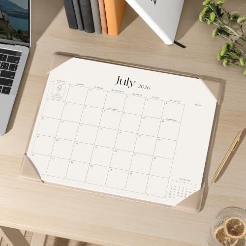 Cabbrix Desk Calendar 2026 with Desktop Mat, Simplified Medium Desk Pad Calendar 15" x 12" July 2026 to December 2027, Desk Blotter Calendar for Home School and Office (Apricot)