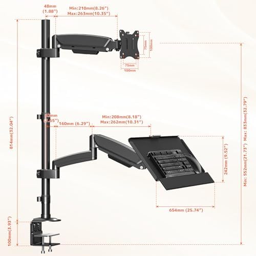 PUTORSEN Sit Stand Monitor Desk Mount with Keyboard Tray for 17-32” Screens