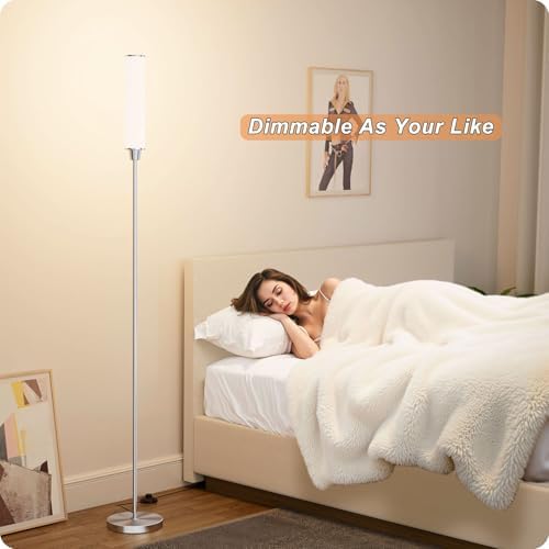 Nukanu Floor Lamp with Remote Control,Nickel,Linen lampshade