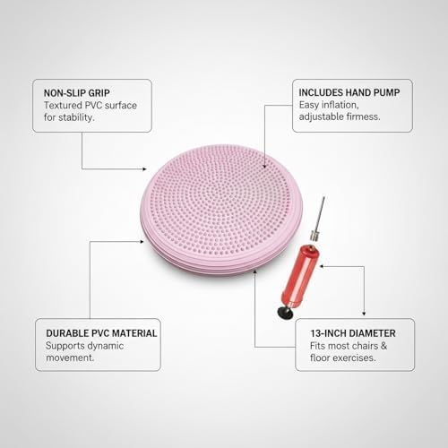 13-Inch Inflatable Balance Disc with Hand Pump, PVC Wobble Cushion for Office Chair Stability and Balance Exercises