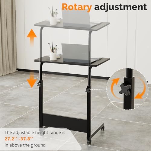 FCH Portable Computer Workstation, Standing Desk Adjustable Height, Small Computer Desk w/Rolling, Sit Stand Laptop Desk TV Tray for Bed Sofa Hospital Reading Eating, Black, 23.6"