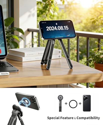 miley Laptop Stand for Desk, 8-Level Adjustable, Magnetic Phone Mount Gray