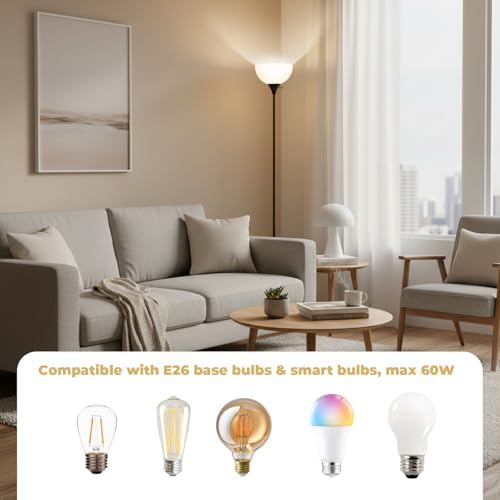 LALISU Floor Lamp, Standing Lamps with White Plastic Shade, Led Floor Lamp