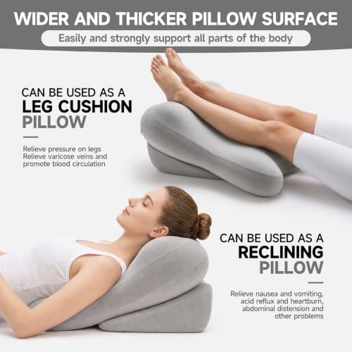 24” Back Pillow with Adjustable Headrest, 2-in-1 Ergonomic Dual-Layer Wedge Backrest for Sitting/Reclining, Lumbar & Neck Support, Bed, Sofa & Floor, Reading, TV, Lounging & Gaming