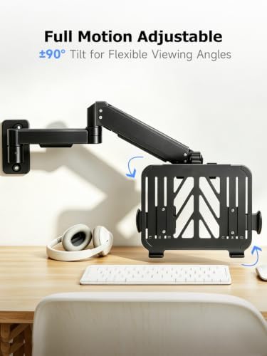 suptek Single Monitor Wall Mount with Laptop Tray for 13 to 18 Inch, Gas Spring Monitor Arm Wall Mount Holds Up to 11KG/24lbs, Full Motion Adjustable,VESA Mount 75x75/100x100mm