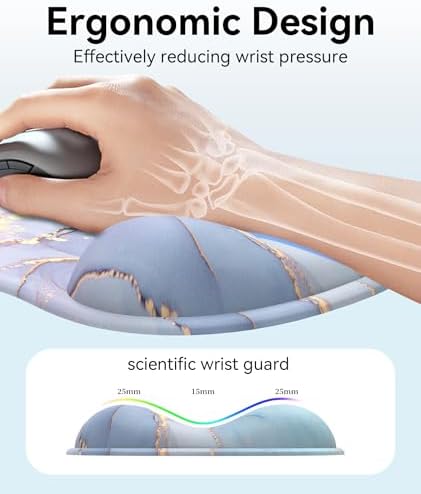 eulps Mouse Pad with Gel Wrist Rest, Ergonomic Comfortable Computer Wrist Support for Laptop, Pain Relief Mousepad with Non-Slip PU Base for Office & Home (Marble)