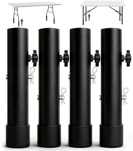 Table Legs Extensions for Straight/Bent Folding Tables, Metal Folding Table Leg Extenders, Rubber Base for More Stability, 2-Level Height Adjustable Furniture Risers (3.6"/ 5.2"(4 Pack))