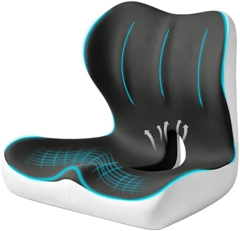 Seat Cushion for Office Chair and Car, Ergonomic Memory Foam Seat Cushion with Lumbar Support Pillow, Orthopedic Cushion for Sciatica & Back Pain, Dark Gray & Light Gray