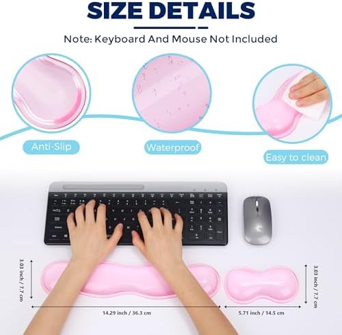 Gel Wrist Rest for Keyboard and Mouse, Wrist Rest for Keyboard, Mouse Wrist Support, Pain Relief, Cool Touch, Non-Skid, Wrist pad Set