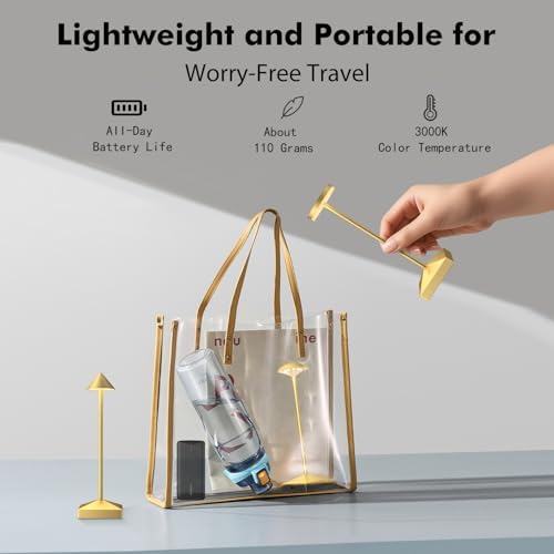 3 Pack Small Gold Rechargeable Cordless Table Lamps Dimmable