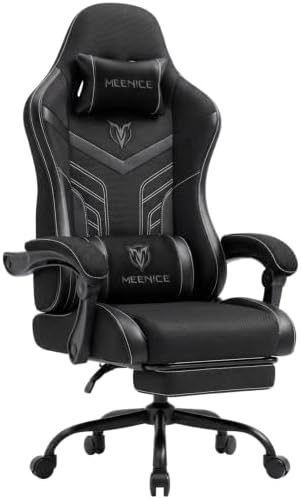 Ergonomic Gaming Chair with Footrest for Adults, Leather Mesh Black
