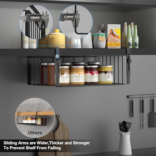 AmonHouseware 2Pack Under Shelf Basket Storage,Adjustable Hanging,Black