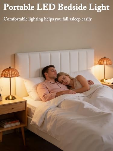 2 Pack Cordless Table Lamp,Rattan Boho Desk Lamps,Small Wicker Night Light