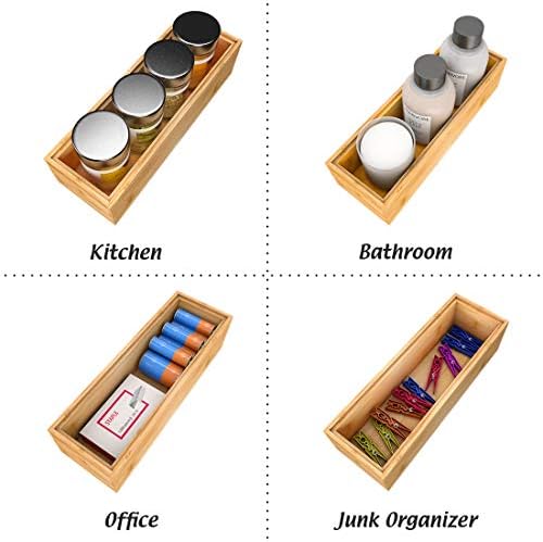 Stackable Utensil Drawer Organizer, Bamboo Kitchen Flatware Holder 9"x 3"