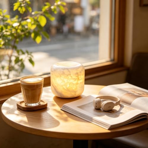 Natural Marble Lamp Cordless Pat Control Night Light Rechargeable Small Marble Table Lamp, Dimming Warm Glow Portable Stone Touch Lamp for Bedroom, Living Room, Decor Gift