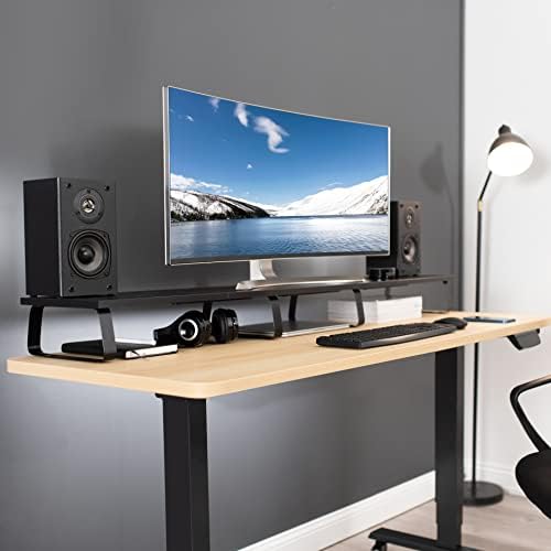 VIVO 55 inch Extra Long Monitor Stand, Wood & Steel Desktop Riser, Multi Screen, TV, Keyboard, Laptop, Ergonomic Desk and Tabletop Organizer, Black, STAND-V000D5