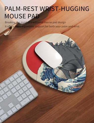 Palm-Rest and Wrist-Hugging Mouse Pad Wrist Rest, Ergonomic Wrist Support with Curve Fitting Cushioned Memory Foam for Carpal Tunnel Pain Relief, 9.9 x 8.3 Inch, Dog Sila