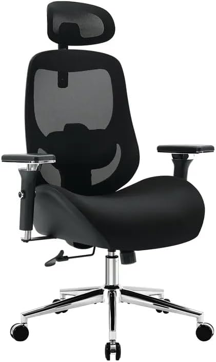 750lbs Big and Tall Office Chair with Headrest, Wide Seat, 4D Armrests Heavy Duty Ergonomic Mesh Desk Chair for Big Guys, Adjustable Lumbar Support, Thick Cushion Executive Chair for Long Hours Work