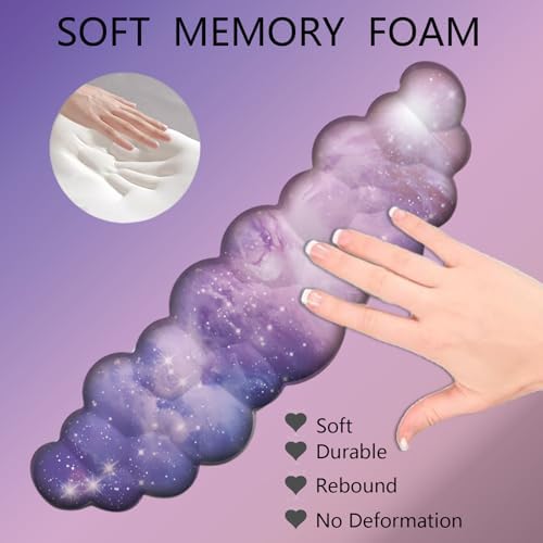 Cloud Wrist Rest Keyboard Purple Cloud Mouse Pad Set 4PCS Galaxy Large Desk Mat Ergonomic Space Wrist Pad Support Memory Foam Non-Slip Wrist Rest for Keyboard and Mouse Computer Gaming Home Office