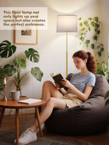 60" Modern Floor Lamp with Linen Shade, 3 Color LED Bulb & Foot Switch