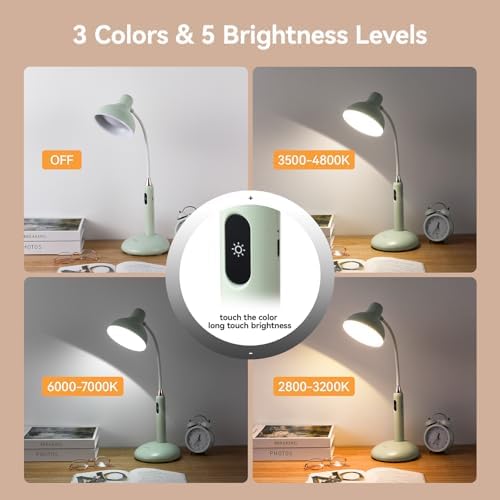VAVOFO Wireless Touch Control Desk Lamp 6781-2700-7000K Color Temperature, 700LM, Eye-Caring LED Desk Light with USB-C Charging, Adjustable Brightness, 360° Gooseneck, 2.5hrs Wireless Use (Green)