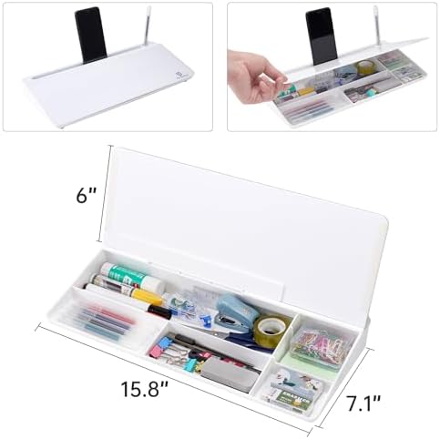 TSJ OFFICE Small Desktop Whiteboard -Glass Dry Erase Board Computer Keyboard Stand White Board Surface Pad with Drawer, Desk Organizers with Accessories for Office, Home, School Supplies - White