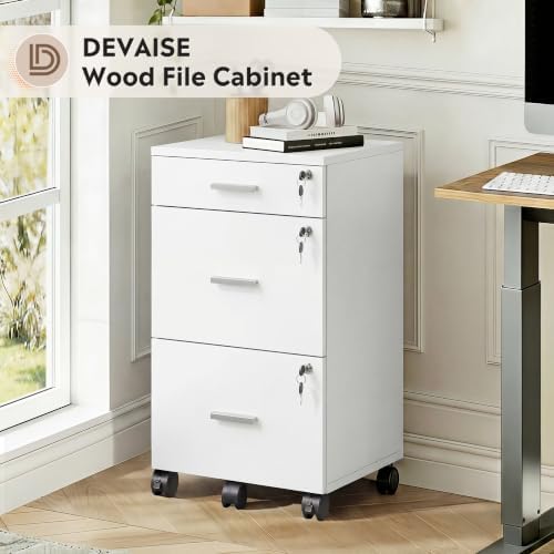 DEVAISE 3 Drawer Wood Filing Cabinet with Upgrade to 3 Individual Locks