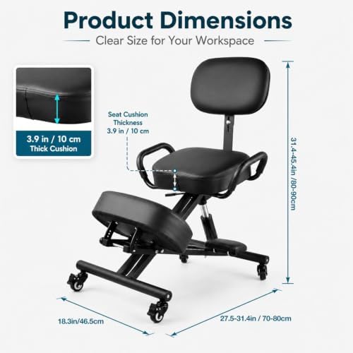 Ergonomic Kneeling Chair with Backrest, Improve Postures Thick Cushions