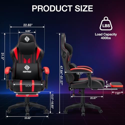 HOFFREE RGB Gaming Chair with Speakers Music Rhythm Lights Game Chair-Red