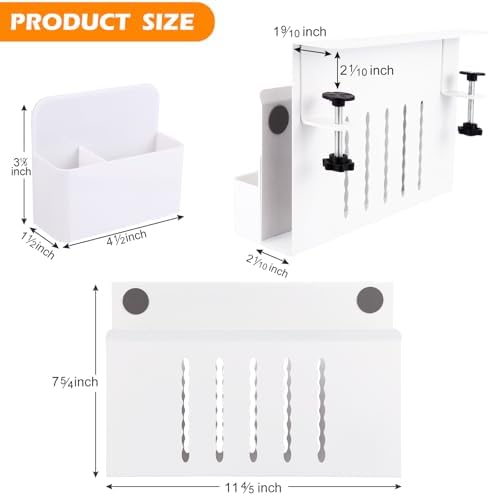 Desk Side Storage, Under Desk Laptop Mount, Table Side Hanging File Organizer, No Drill Clamp On Cable Management Tray, Laptop Holder with Magnetic Pen Holder for Office and Home