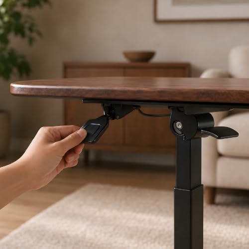 25" Folding Standing Desk with Wheels, Laptop No Assembly Pneumatic Height Adjustable Portable Rolling Desk, 29"-42" Sit Stand Desk with 0-90° Tilt Top, Computer Workstation for Home Office (Walnut)